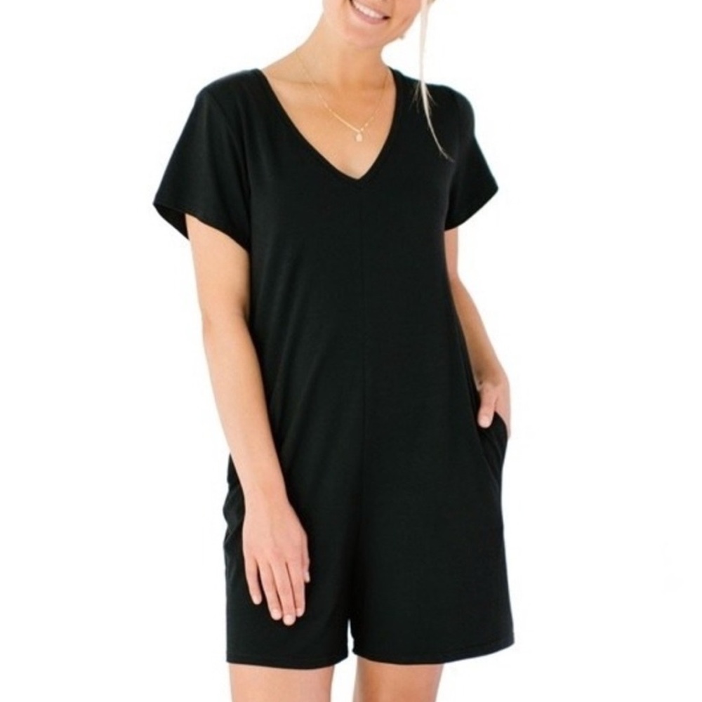 Smash + Tess Black Short Sleeve V-Neck Romper
